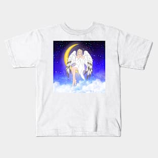 Crescent Moon Angel w Background Kids T-Shirt